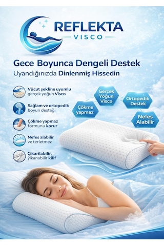Reflekta Sertifikalı Ortapedik Visco Yastık Boyun Destekli Kılıf Ve Çantalı 40 X 60 Cm. Beyaz