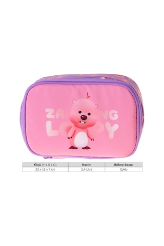 Kaukko Kids Loopy Baskılı Lila - Pembe Kız Çocuk Organizer Kalem Çantası - Kalemlik - L5295 Çok Renkli