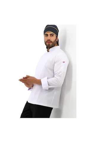 Erkek Likralı Aşçı Ceket - 6401 Beyaz Soft-12143 6401 Beyaz Soft