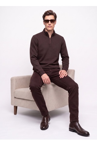 Mustang Kahverengi Erkek Fermuarlı Basic Nakışlı Sweatshirt M6wm-swt1591 Kahve