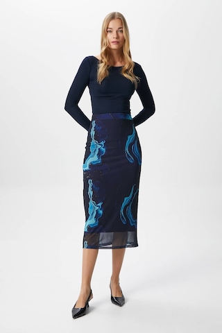 Kadın Dania Astarlı Bel Lastikli Şifon Mavi Midi Kalem Etek Mavi