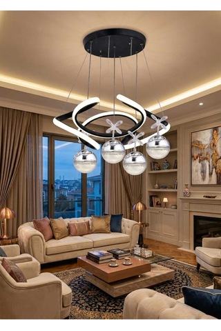 Nadya 4 Toplu Modern Sarkıt Avize ,siyah Sarkıt Power Led Avize, 3 Renk Yanabilen Led Avize,