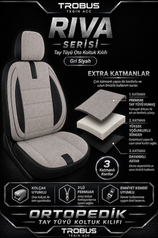 Ford Connect 2015-2019 Uyumlu Riva Serisi 2+1 Ticari Gri Siyah Ortopedik Koltuk Kılıfı