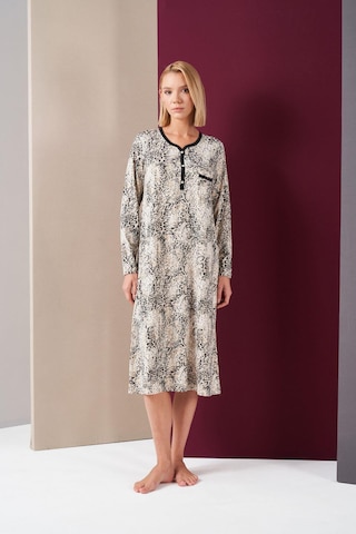 Pjs 26024 Kadın Patlı Dantel Detaylı Desenli Uzun Kol Gecelik Desenli