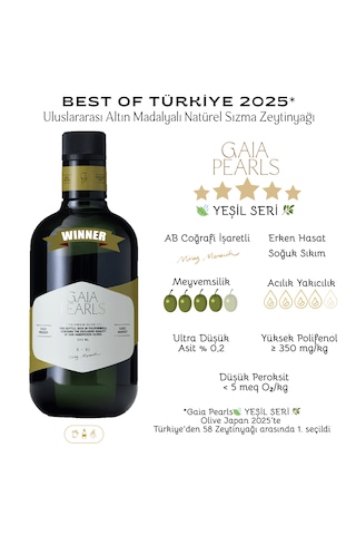 Gaia Pearls İkili Gurme Set 250 Ml X2 Avrupa Birliği Coğrafi İşaretli Milas Memecik Erken Hasat Soğuk Sıkım Zeytinyağı