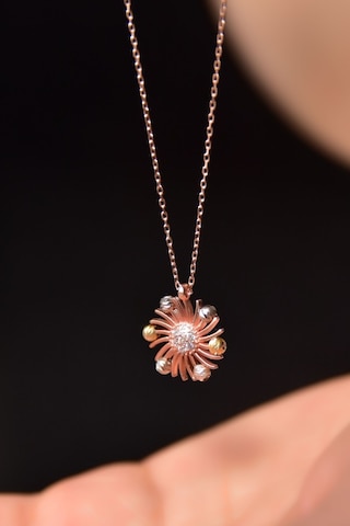 925 Ayar Gümüş Rose Kaplama Dorika Toplu Dönen Şans Pervanesi Kolye