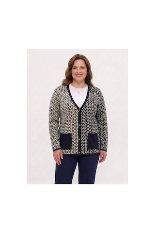 Onno Style Women Çelik Örgü Klasik Leopar Desen Triko Ceket Lacivert