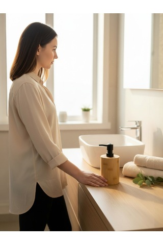 Bambu Sıvı Sabunluk Modern Ahşap Tasarım Banyo & Mutfak İçin Şık Sabunluk Ahşap Rengi