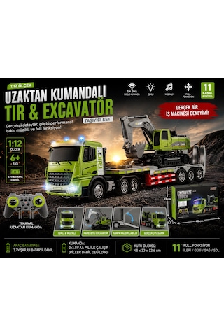 Elektirikli Rc 1:12 Ölçek Uzaktan Kumandalı Tır Ve Excavatör Taşıyıcı Seti Işıklı Müzikli Full Fonksiyon Rc