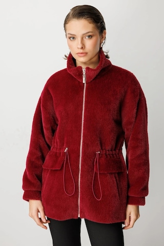 Ekol Kadın Fermuarlı Bordo Peluş Manto 06103 Bordo