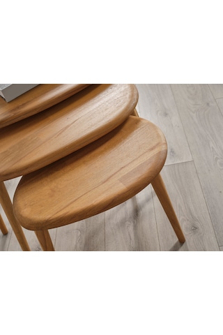 Masif Doğal Ahşap Zigon Sehpa 3'lü Set, Modern Masif Yan