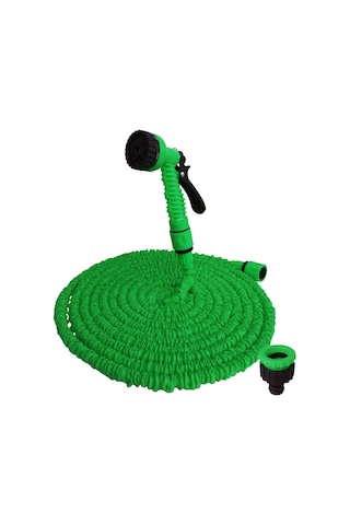 Mufunye Yeşil Gartımsı Geniş Kullanımlı 7.5m Şişirilebilir Su Hortumu, Yüksek Basınçlı Yıkama Pistoli Ve Bağlantı Aksesuarları Seti