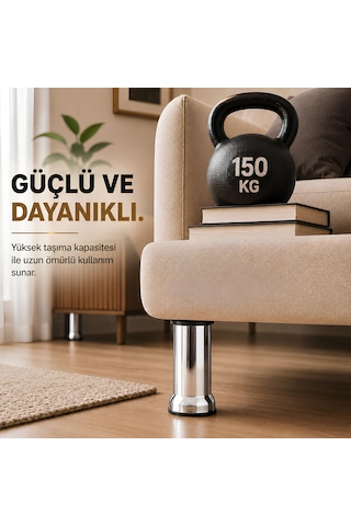 12 Adet Metal Destek Ayağı 15 Cm Krom Mobilya Kanepe Baza Koltuk Ünite Ayakları Metrik 8 Civatalı İnce Diş