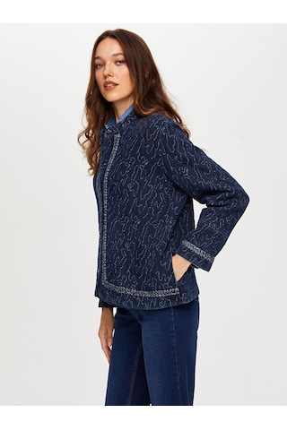 Faik Sönmez Simli Şerit Detaylı Kapitone Denim Ceket W26ckt013 Uw26ckt01327 İndigo