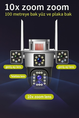 12mp Uc Lensli Cift Ekranli Guvenlik Kamerasi - Depo, Yazlik Ve Ev Icin Akilli Cozum Wifi'li Kamera 3 Kameralı