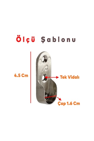 Badem10 Askı Flanşı Oval Dolap Boru Sabitleme Kıyafet Elbise Askı Flanş Aparatı Krom 45 Mm 2 Adet Genel