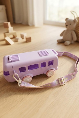 Araba Otobüs Şekilli Askılı Pipetli Sızdırmaz Suluk 500 Ml Mor