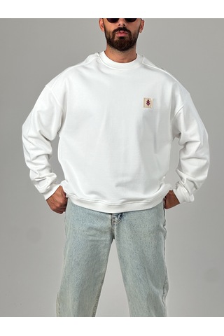 Cocopelli Ekru Tasarım Etnik Erkek Sweatshirt Coc1029 Ekru