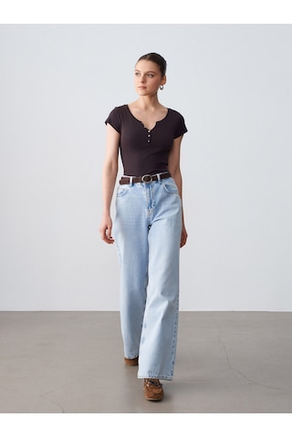 Dilvin 32688 %100 Pamuk Basic T-shirt-koyu Kahve Kahverengi
