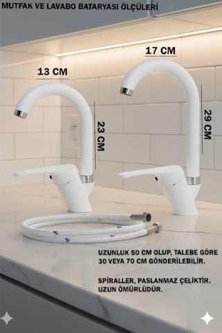 04-1 Lavabo Banyo Mutfak Bataryaları Ve Robot Duş Seti Siyah Krom / Beyaz Krom Takımlar Musluk Armatür Beyaz - Krom