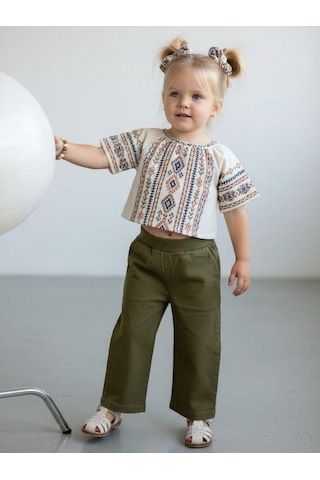 Zekids Kız Çocuk Yüksek Bel Pantolon-16976 Haki