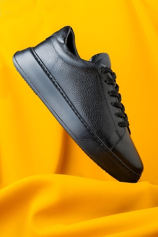 Hatemoğlu Casual Bağcıklı Erkek Deri Sneakers - Siyah