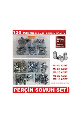 Perçin Somun Seti 120 Parça Flanşlı Perçin Somun