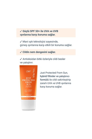 She Vec Just Protected From Sun Aydınlatıcı ve Leke Karşıtı Güneş Koruyucu Krem SPF50+ 50 ML