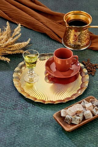 Cooker 25 Cm Yuvarlak Tepsi - Parlak Yüzeyli Sunum Tepsisi 25x25 Cm Altın