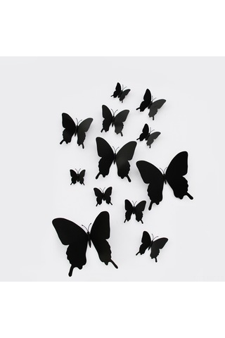 Wezone Manyetik Yapışkanlı 12 Adet Siyah Kelebek Duvar Dekoru - Pvc Malzeme, Ev Ve Bahçe İçin Şık Dekorasyon