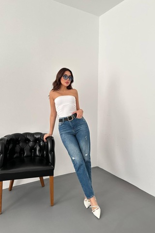 Alemdarshop Mavi Lazer Kesim Jeans Pantolon