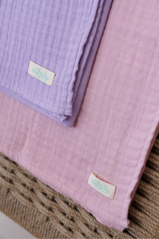 Pamuk 4 Katlı Müslin Örtü Seti 2'li Pudra Pembe ve Lavanta Pudra Lavanta