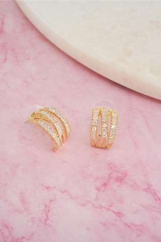 Kadın Vip Seri Baget Zirkon Taşlı 925 Ayar Gümüş Klipsli Küpe Seti - Altın