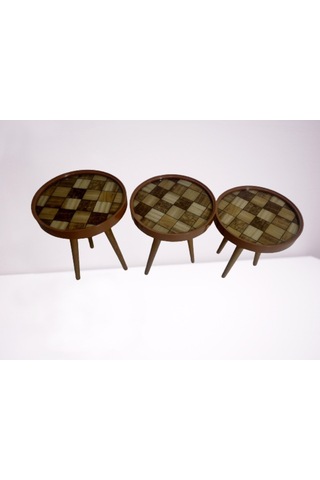 Zigon Sehpa Çember Damalı Model Kayın Retro Parlak Ceviz 3 Ayak Ü