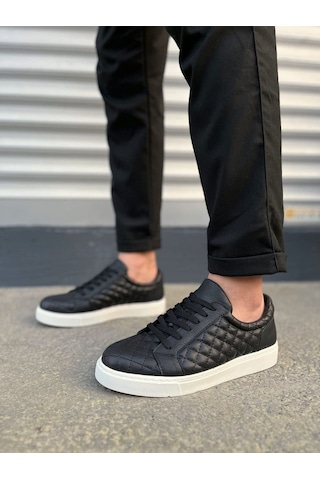 Aymood Jy166 Prestige Bağcıklı Cilt Kapitone Desenli Erkek Günlük Sneaker Ayakkabı Cbt - Siyah