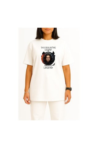 Bahriyeli Collection Oversize The Everlasting Legend Göğüs Baskılı Unisex T-shirt Beyaz