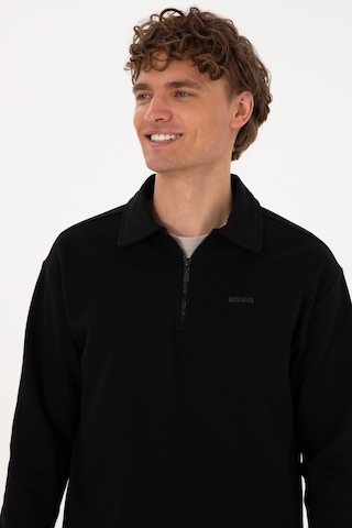 U.S. Polo Assn. Erkek Regular Fit Yarım Fermuarlı Şardonlu Siyah Basic Sweatshirt 50313783-VR046