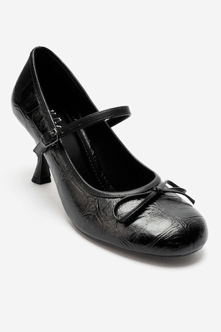 Luvi Shoes Acland Siyah Baskı Fiyonklu Kadın Topuklu Ayakkabı