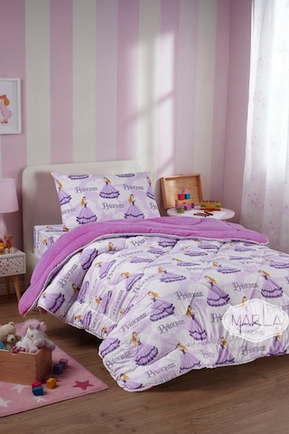 Marla Home Tek Kişilik Welsoft Yorgan Uyku Seti Lastikli Çarşaflı Prenses Serisi Mor