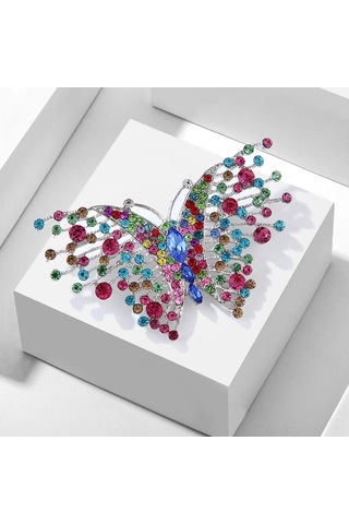 Avusturya Kristal Muhteşem Volant Kelebek Broş Gelin, Balo Çok Renkli