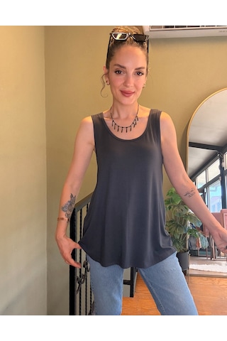 Ali Butik Antrasit Kalın Askılı Viskon Atlet