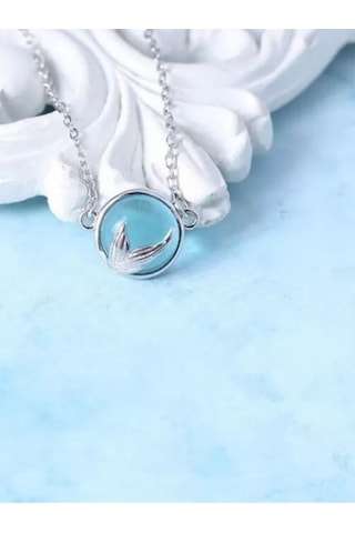 925 Ayar Gümüş Kristal Mavi Taşlı Balık Kuyruğu Kolye