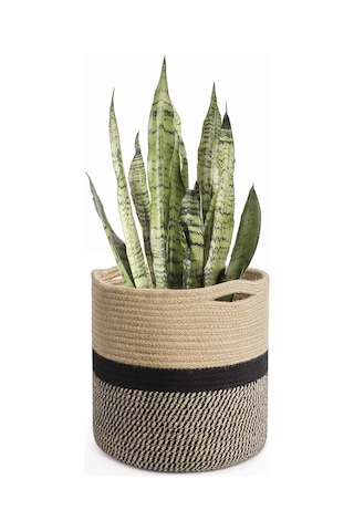 Mavaux Dekoratif Jüt Saplı Hasır Sepet Saksı 25cm X 25 Cm, Jüt Bej Saksılık, Dekoratif Saksı Ve Havluluk Jütsiyah