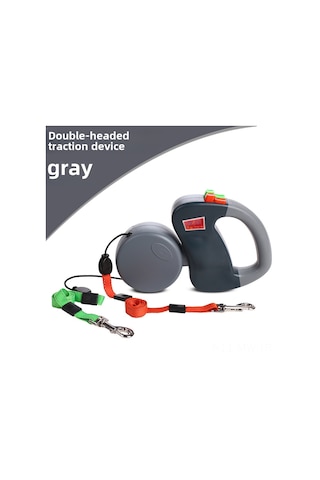 Moveevo Küçük Köpekler İçin Çift Başlı Otomatik Genişleyen, İplerin Çarpışmasını Önleyen Dayanıklı Taşıma Kordonu Gri