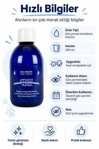 Showtech No More Tear Stains Kedi Köpek Göz Çevresi Leke Çıkarıcı Losyon 250 Ml