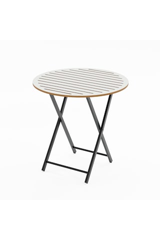 Katlanır 4 Kişilik Yuvarlak Bahçe Masası Bistro Masa 70x70 Beyaz