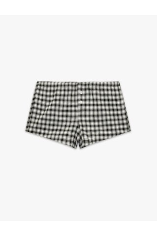 Koton Beli Lastikli Rahat Kesim Düğme Detaylı Şort Pijama Altı Siyah Ekose 6slk80047mw