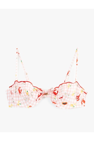 Koton Koton X Sibil Çetinkaya - Fırfırlı Yengeç Baskılı Pötikareli Balenli Bikini Üstü Pembe Desenli 6sak10260mm