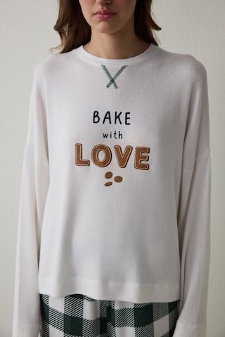 Penti Kırık Beyaz With Love Slogan Baskılı Termal Etkili Sweatshirt Pijama Üstü Beyaz