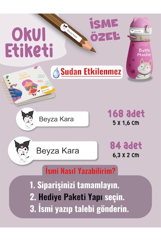 Okul Etiketi Kalem Defter Etiketi Kuromi Temalı Özel İsim Yazılabilen Etiket - 252adet